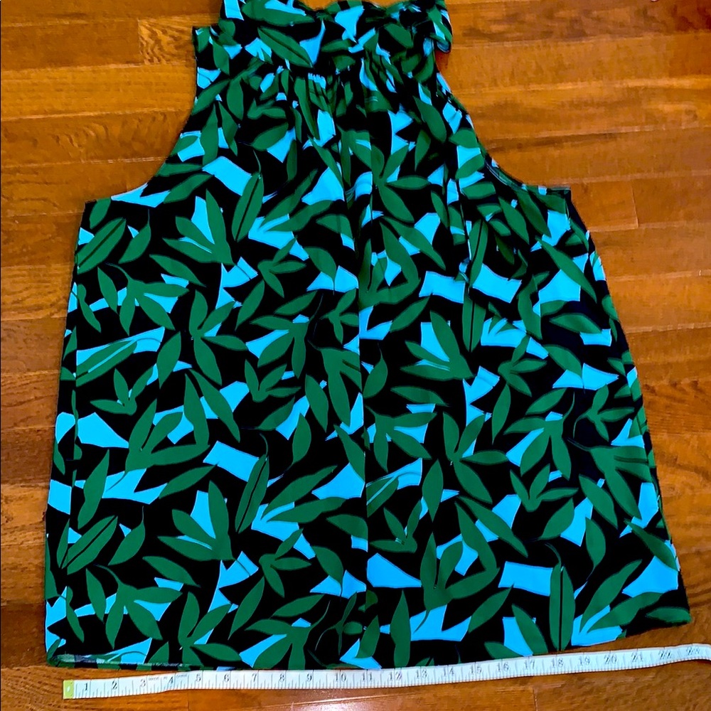 Ann Taylor Sleeveless Green and Blue Leaf Print Top
